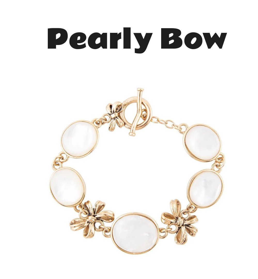 White Mother of Pearl Golden Bow Link Bracelet