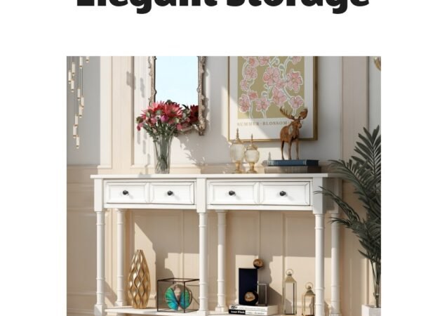 Simplie Fun Console Table with Two Drawers and Bottom Shelf - Ivory