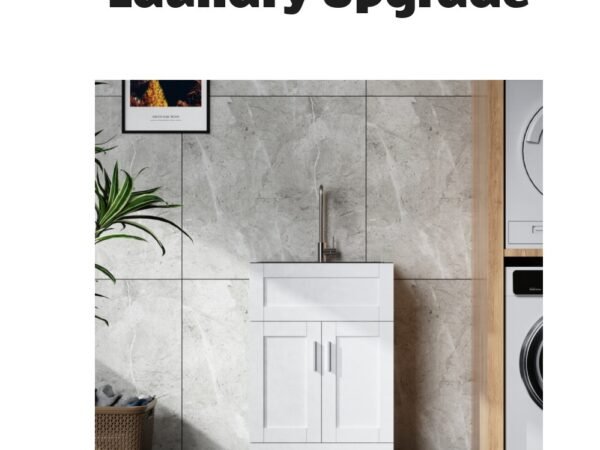 White Paint Free Laundry Tub Cabinet with Stainless Steel Combo