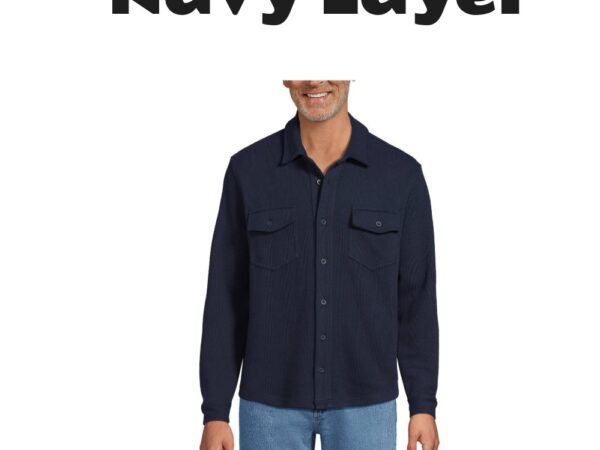 Lands' End Men's Long Sleeve Bedford Button Through Utility Overshirt