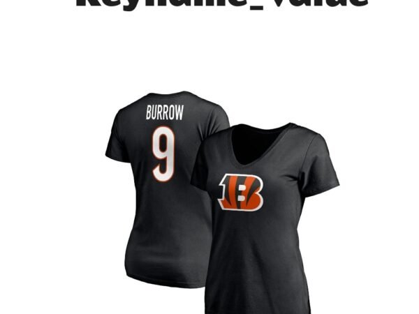 Women's Fanatics Joe Burrow Black Cincinnati Bengals Player Icon Name and Number V-Neck T-shirt - Black