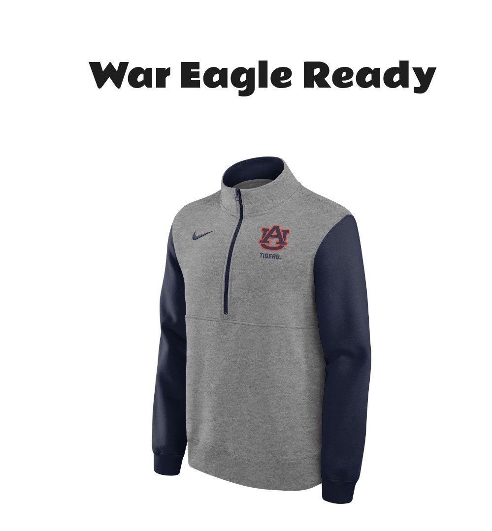 Auburn Club Men's Nike College 1/2-Zip Crew in Grey