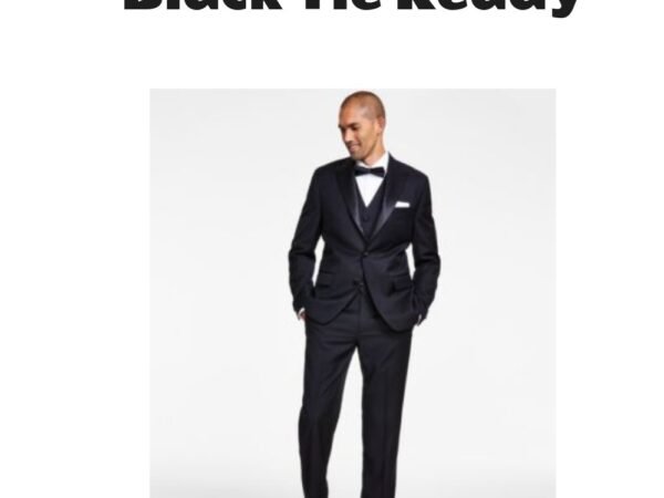 Michael Kors Mens Classic Fit Stretch Black Solid Tuxedo Separates