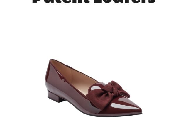 Bandolino Auggie Bow Pointed Toe Tailored Loafers Dark Red Patent