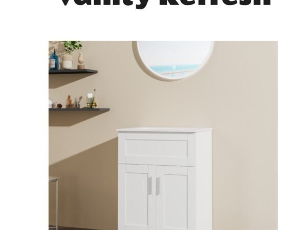 Goodyo 24" Sink Bathroom Vanity Laundry Cabinet Combo White