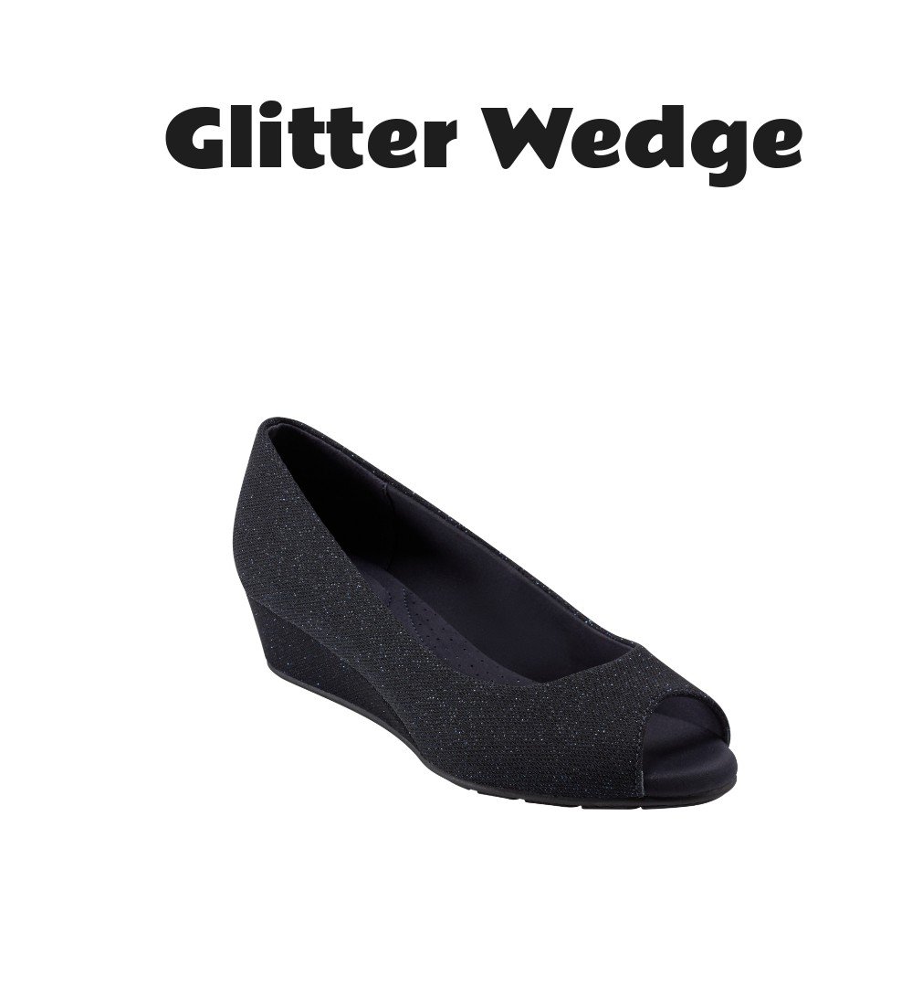 Bandolino Candra Peep Toe Wedge Dress Pumps Navy Glitter