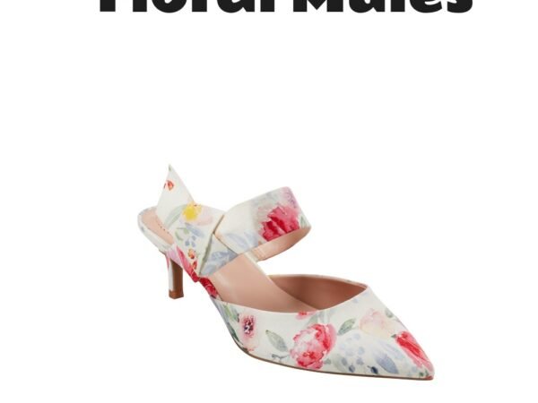 Bandolino Millie Pointed Toe Kitten Heel Mules in Ivory Floral